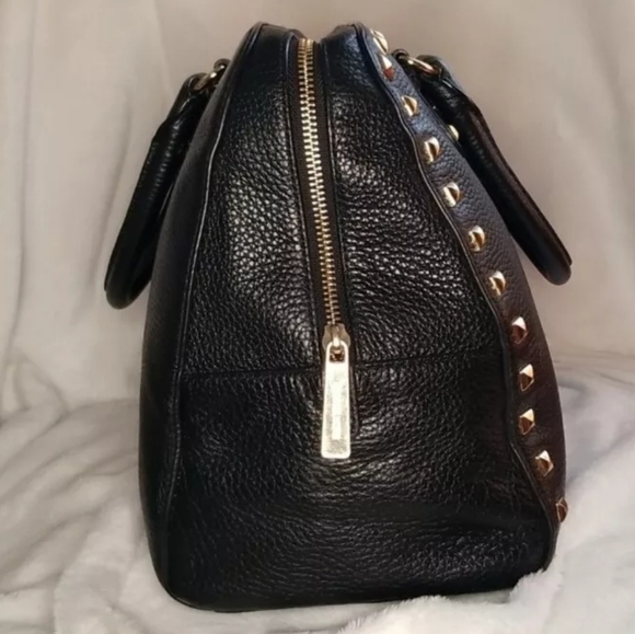 Michael Kors Black Leather Sandrine Gold Stud Satchel - Picture 3 of 16